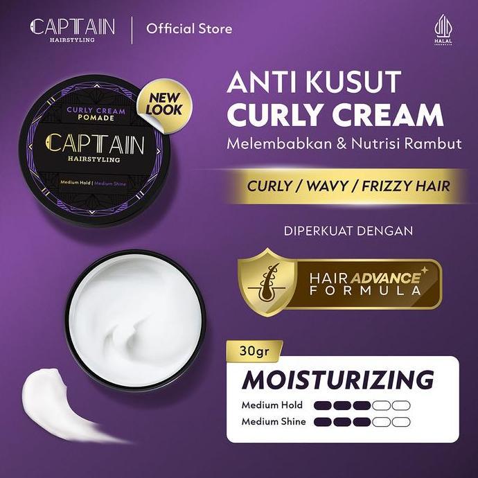 begi_goedang - captain hairstyling curly cream pomade 30gr / pomade pria / medium hold / medium shin