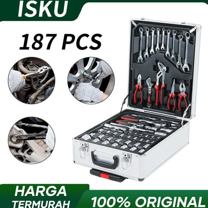 Terlaris Isku Tool Kit 187 Pcs Perkakas Bengkel Tool Set/Koper Set Perkakas Bengkel/Alat Bengkel Per