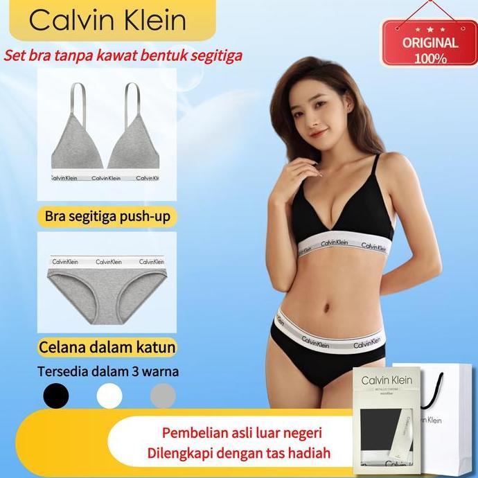 andalusiah45 - setelan pakaian dalam wanita calvin klein asli - bra olahraga tanpa kawat dan set cel