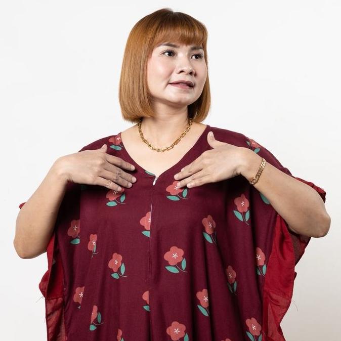 Kaftan Hana LD 120 - Gamis Wanita Resleting Depan Bumil Busui Kombinasi Rayon Polos - Katun, Muslim 