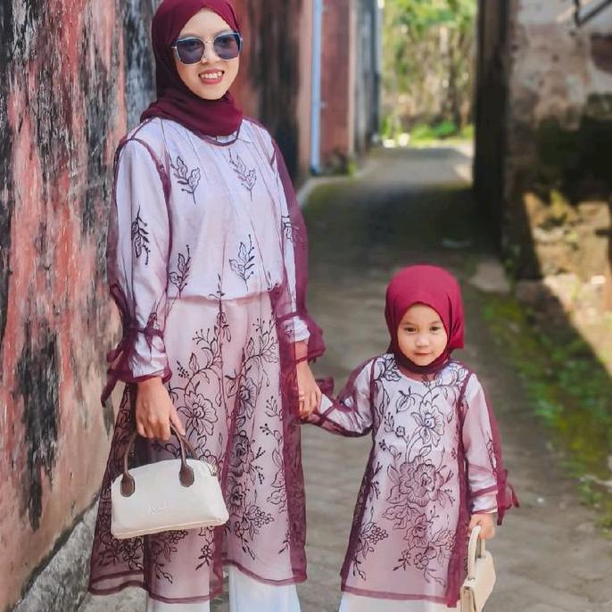 Tunik outer set dengan celana cutbray ibu dan anak
