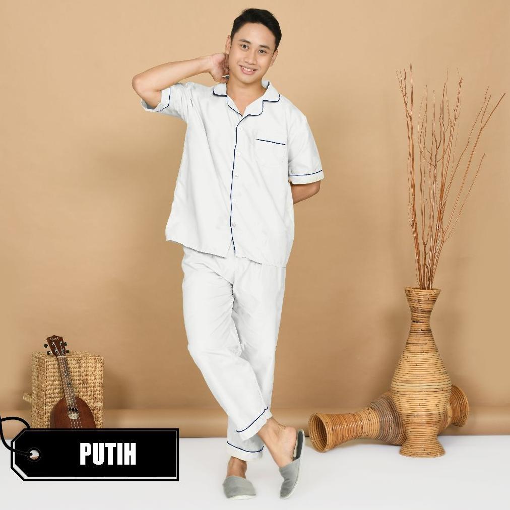 new nyenyak piyama dewasa pria cp ( size l ) bahan katun / setelan baju tidur polos cowok -ams