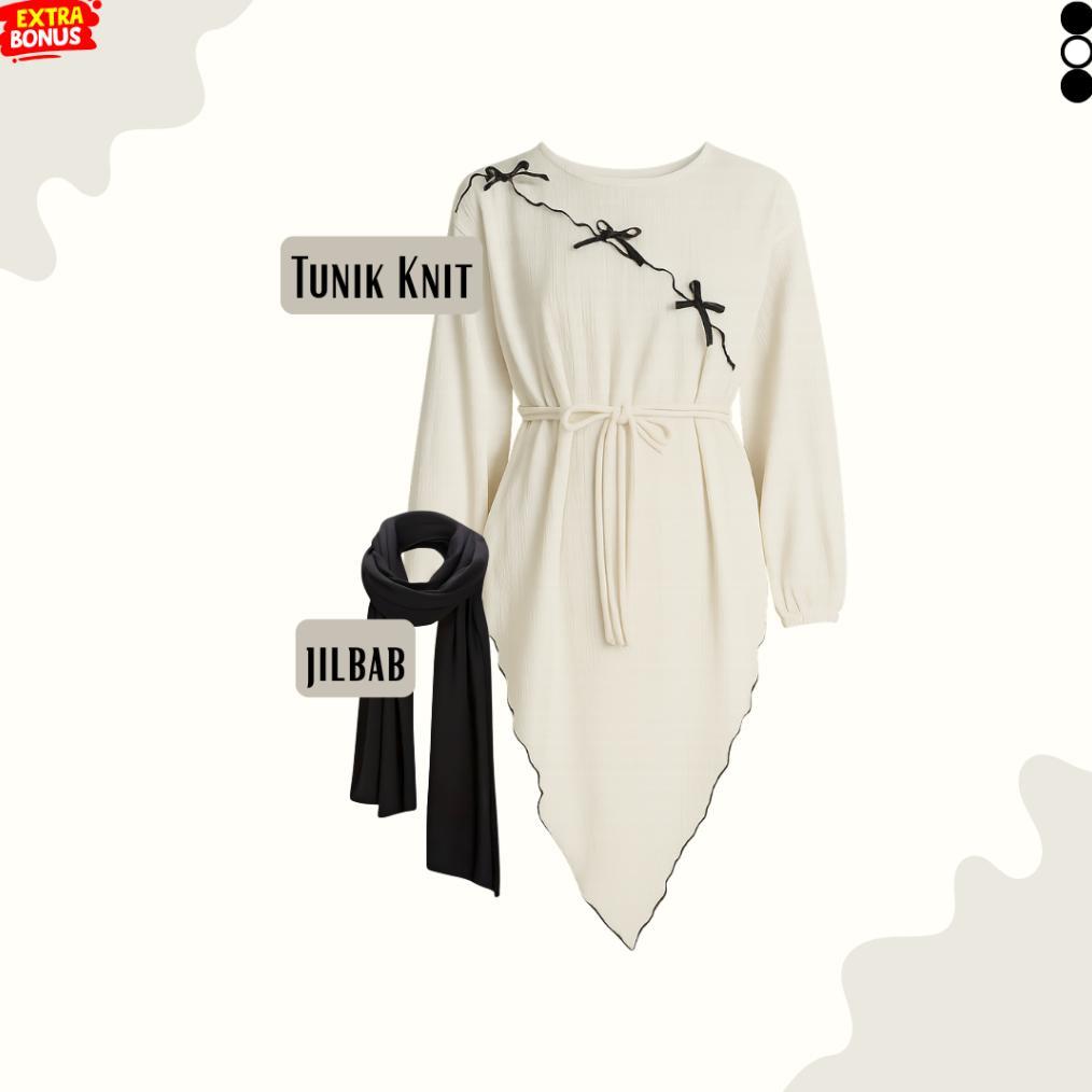 EXCLUSIVE Tiafa Set Outfit Wanita Hijab ( Tunik Knit + Rok Span + Jilbab ) Setelan OOTD Muslimah Kek