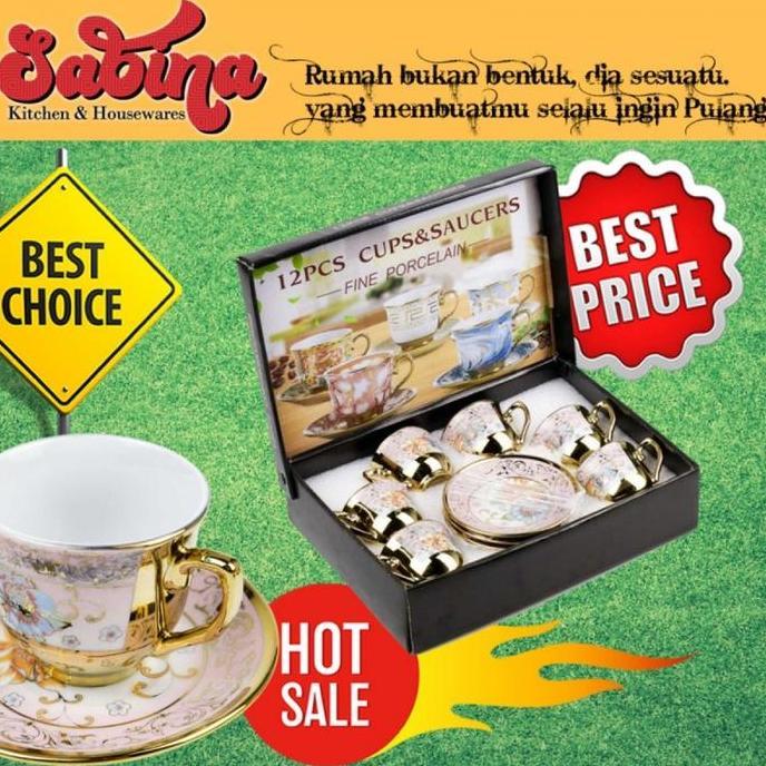 MVRN Cangkir Keramik Tea Set 6 Pcs Gelas Mug European Vintage Multi Warna