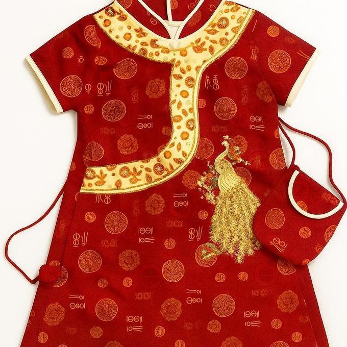 Dress Cina Cheongsam Motif Burung Merak Anak Perempuan Lucu/Baju Cina Dress Anak Model Terbaru Fashi