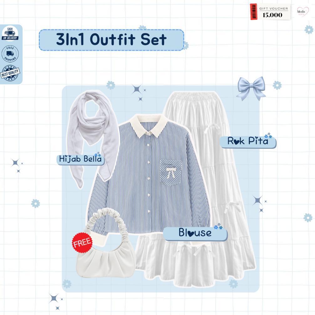 new arrival sesa 1 set outfit wanita kece rok ( hijab + blouse + rok + tas ) one set wanita kekinian