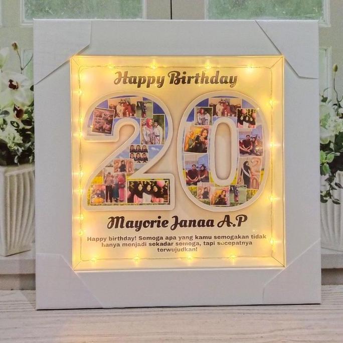 25x25cm foto angka mozaik LED scrap box bingkai frame foto popup 3D hadiah kado gift hampers custom 
