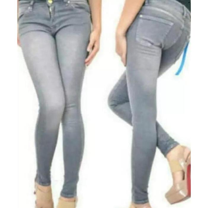 DV346 - celana panjang jeans pensil wanita abu-abu/celana jeans wanita abu-abu sobek//celana pensil 