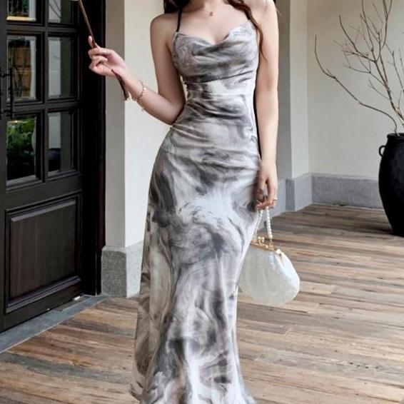 DR149 >> 7849 aesthetic korean sexy elegant formal blue bodycon long floral dress for woman plus siz