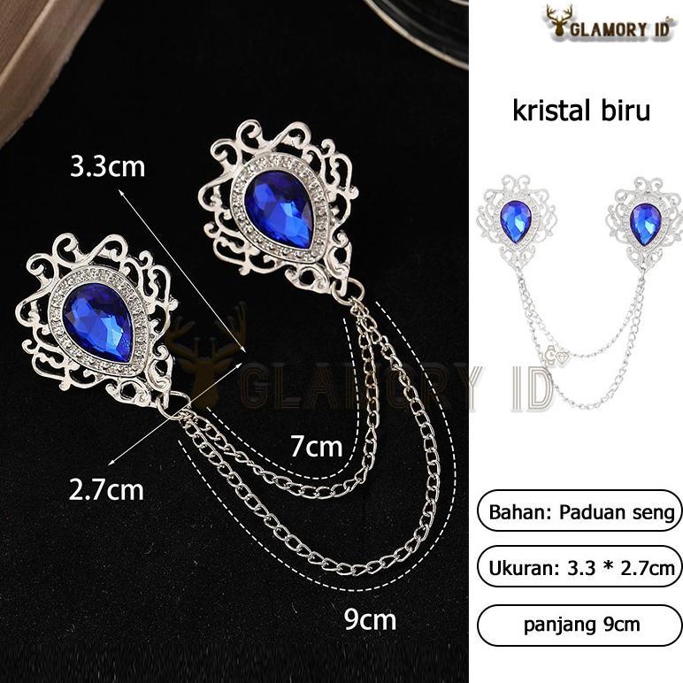1set Pin Bros Kerah Kemeja Rantai Rumbai Lapel Pin Bros Jas Rantai Pin Kerah Kemeja Brooch Kristal B