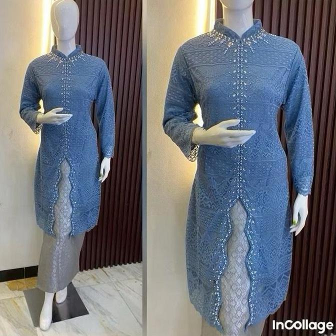 DR227 - [Real Pick] Setelan Kebaya Brokat Payet ZikZak Dengan Rok Songket Lilit Baju Seragam Pesta K