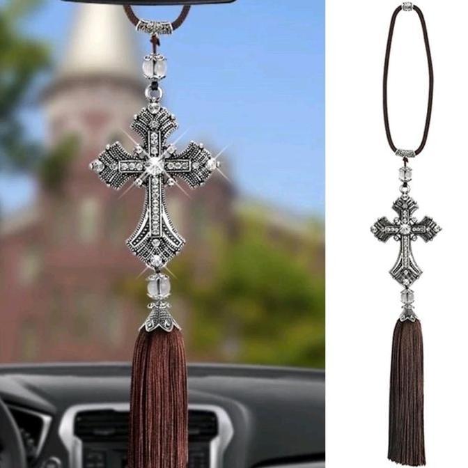 LOLOMY Salib gantungan mobil kristen car pendant Christ cross hanger silver