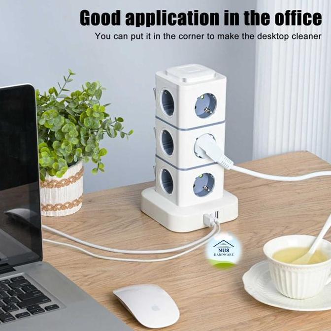 ROKAROKEON NINNE Stop Kontak Power Socket Strip Tower Colokan Listrik 2500W - NN812 Peralatan Minima