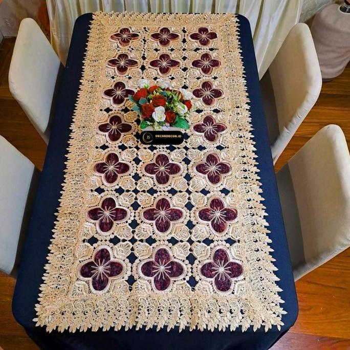 Promo Taplak Meja Tamu Besar Bordir Import Mewah 60x120 cm Mirip Linen Bahan Bordir Lebar 60 cm Panj