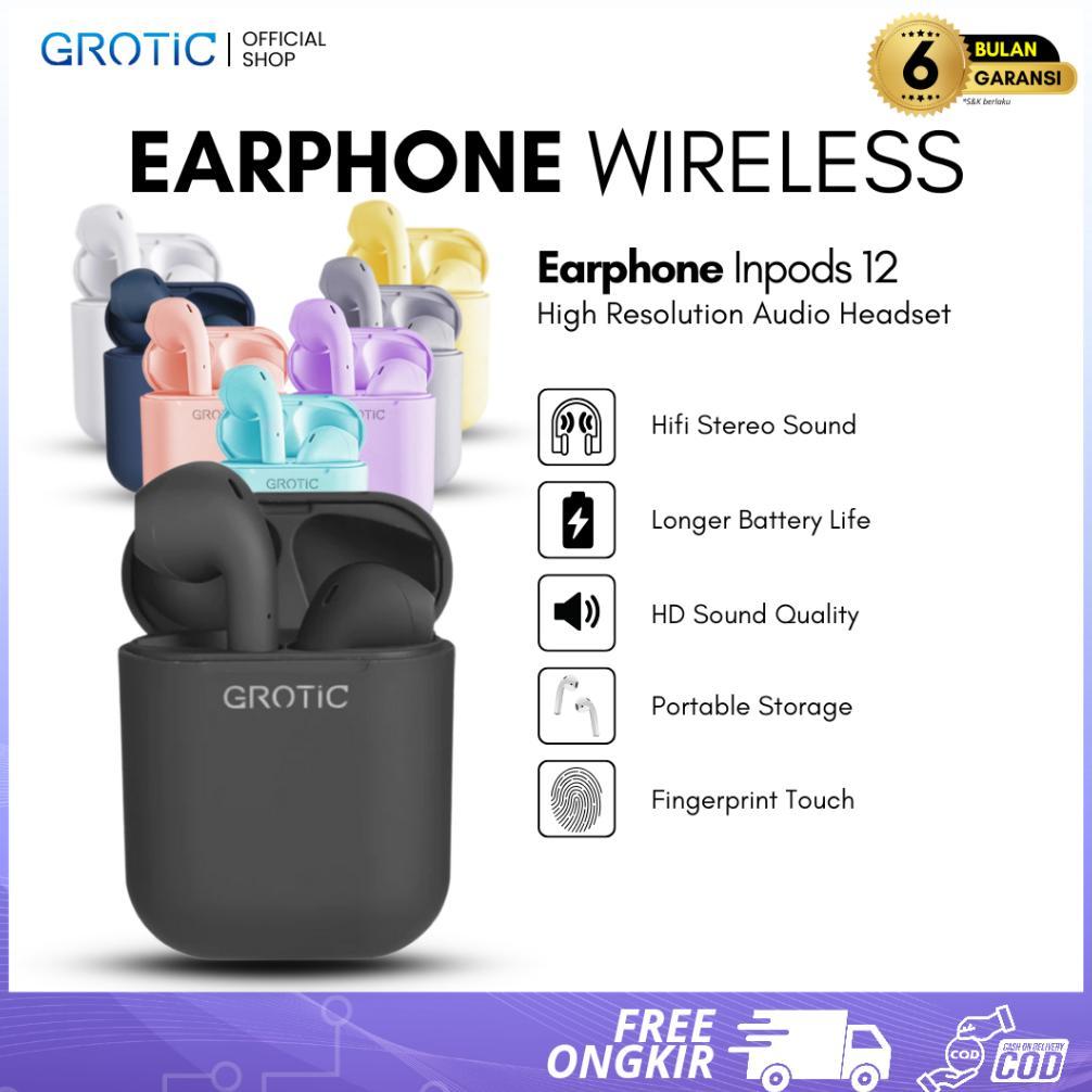 GROTIC Headset Bluetooth inpods 12 TWS Macaron Earphone True Wireless Stereo HIFI Sentuh Earbud i12 