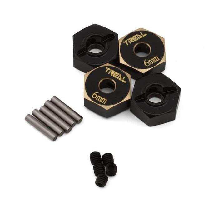 TREAL HOBBY SCX10 II BRASS HEX ADAPTERS (4) (6MM OFFSET) #TLHTSCX10II-12