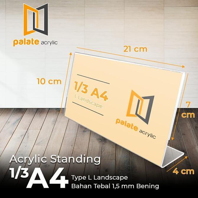 AKRILIK TENT HOLDER 1/3 A4 / TEMPAT BROSUR / L LANDSCAPE 1.5 MM