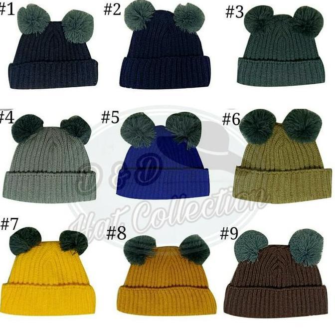 Topi Kupluk Rajut Bordir Nama Bayi Anak Pompom Kupluk Winter Anak murah