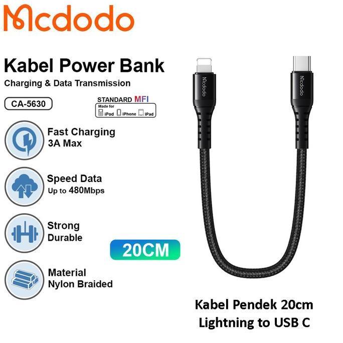 MCDODO Kabel Pendek USB Type C to iPhone Lightning PD Cable 20cm Fast Charging 5630