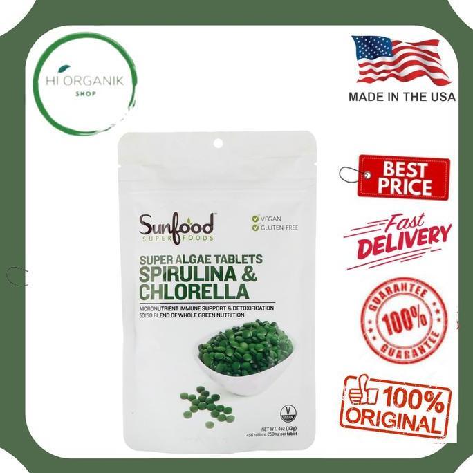 Sunfood Spirulina & Chlorella Super Algae Tablets 250 mg 456 Tablets