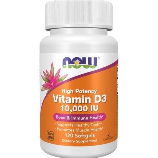 Now Foods Vitamin D3, 10000IU Highest Potency - 120 Softgels-Original 100% Asli