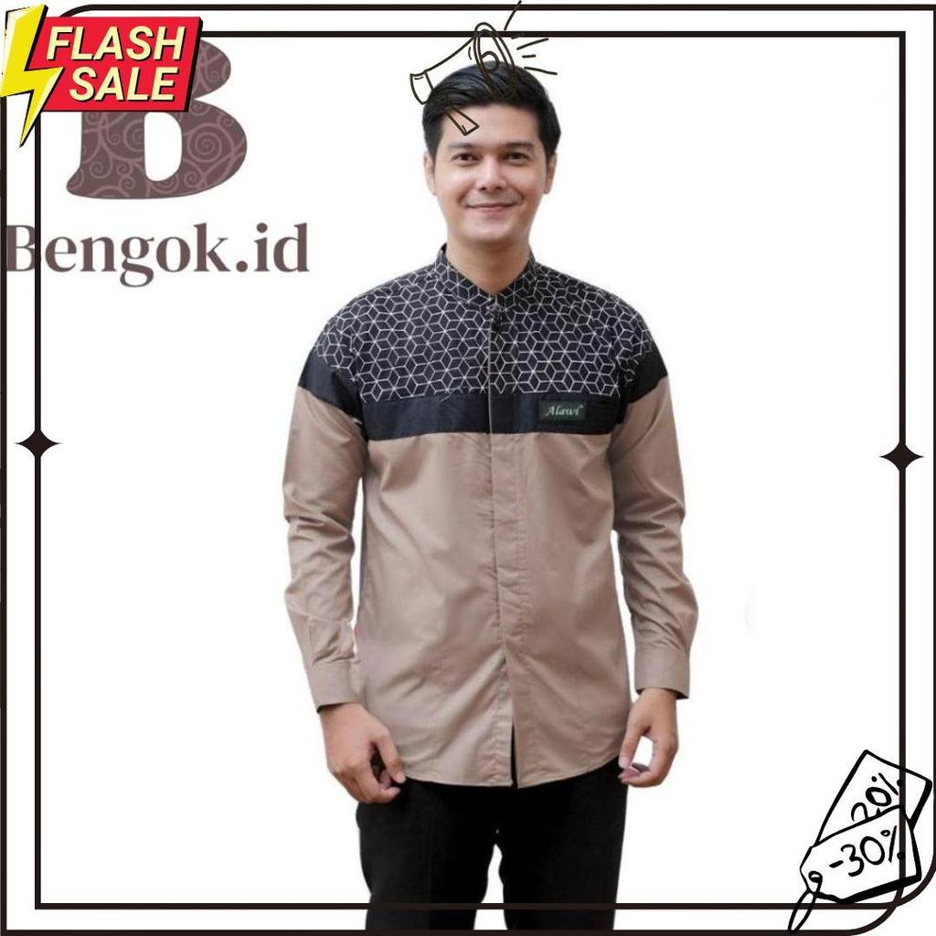 Kemeja Koko Lengan Panjang Dewasa Motif Senopati Warna Coksu - Baju Koko Dewasa Motif Senopati Meled