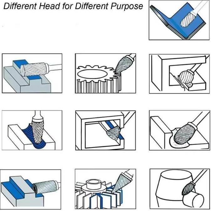 SUSTOMA COD Rotary Burr Isi 5 Pcs Gagang Panjang 100mm Shank 3mm Kepala 6mm Mata Bor Tuner Double Cu