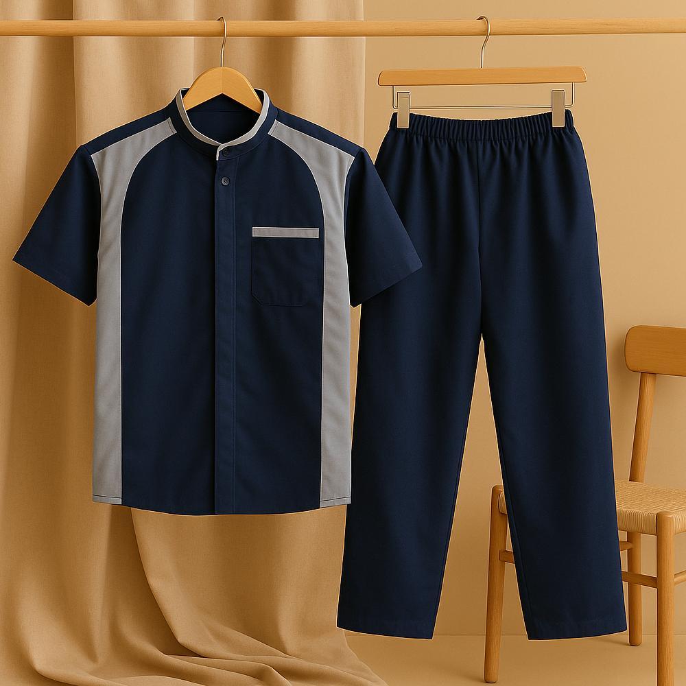 PREMIUM KURTA BAJU KOKO ANAK LAKI-LAKI WARNA ABU KOMBINASI NAVY SETELAN MUSLIM ANAK MODERN NYAMAN