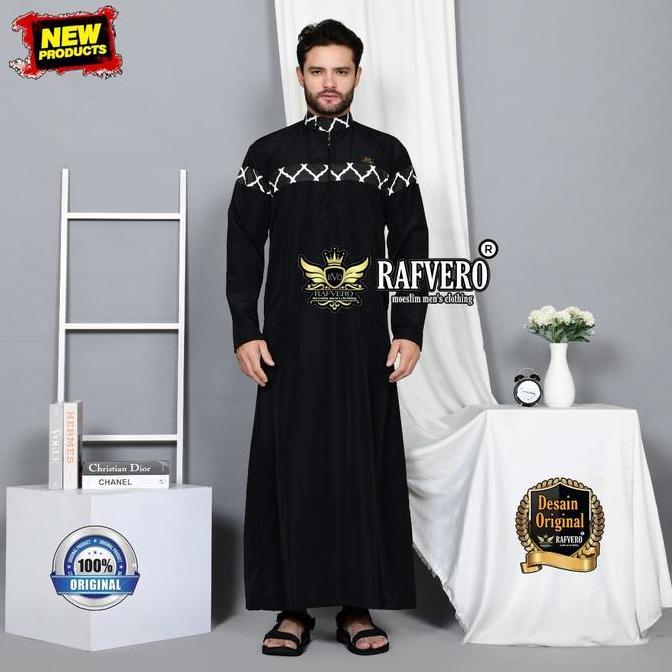 New Trend, Baju Jubah Gamis Pria-Gamis Muslim Pria-Jubah Terbaru Abu Kancing Abu Navy Kombinasi Katu