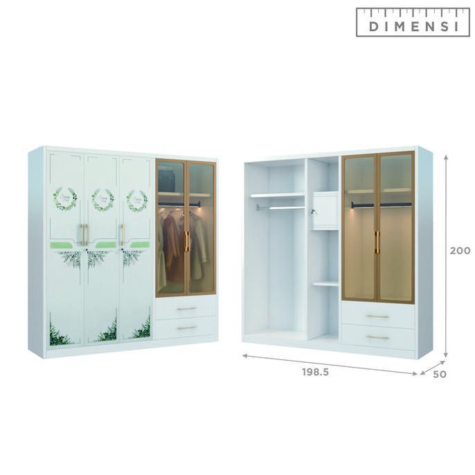 SHUMO Lemari Pakaian Besi 5 Pintu Sliding Minimalis Lampu LED