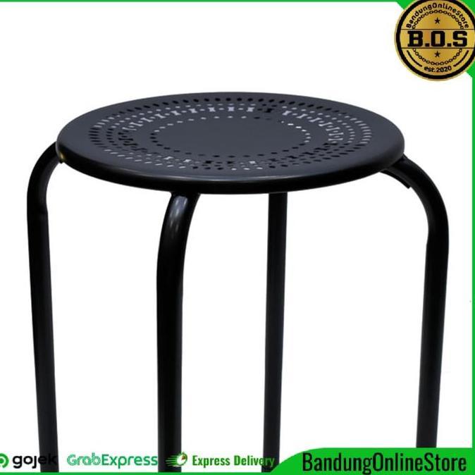 Kursi Baso Soleil Metal Stool Hitam Bangku Bakso Besi Bulat Serbaguna