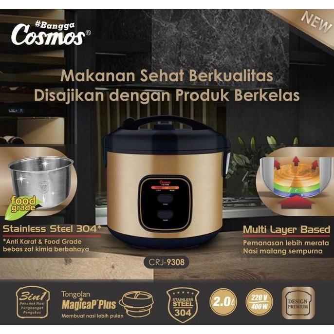 RICE COOKER 2 L COSMOS CRJ 9308 CRJ-9308 CRJ9308 MAGIC COM STAINLESS