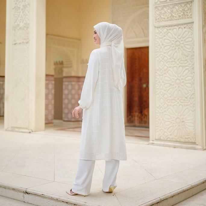 Zm Zaskia Mecca - Bivana Midi Dress Gamis - White Series - Binar Samudra Bordir Crinkle