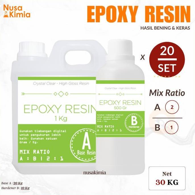 Redmegic- Epoxy Resin Bening 20 Set [Total 30 Kg] - Hasil Bening Dan Keras