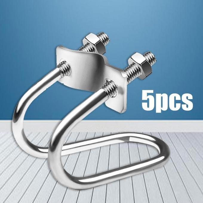 SANDGO 5PCS Klem Pipa Plat Besi Seng/ Klem pipa silang berbentuk U ganda/Klem Penjepit Pengait Pipa 