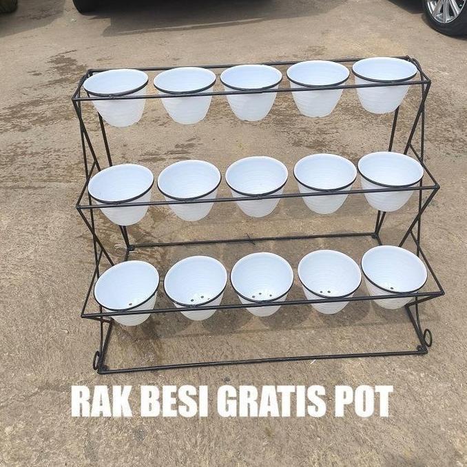 rak besi jumbo besar gratis dengan pot/standing pot besi/rak bunga besi/rak pot bunga AGR