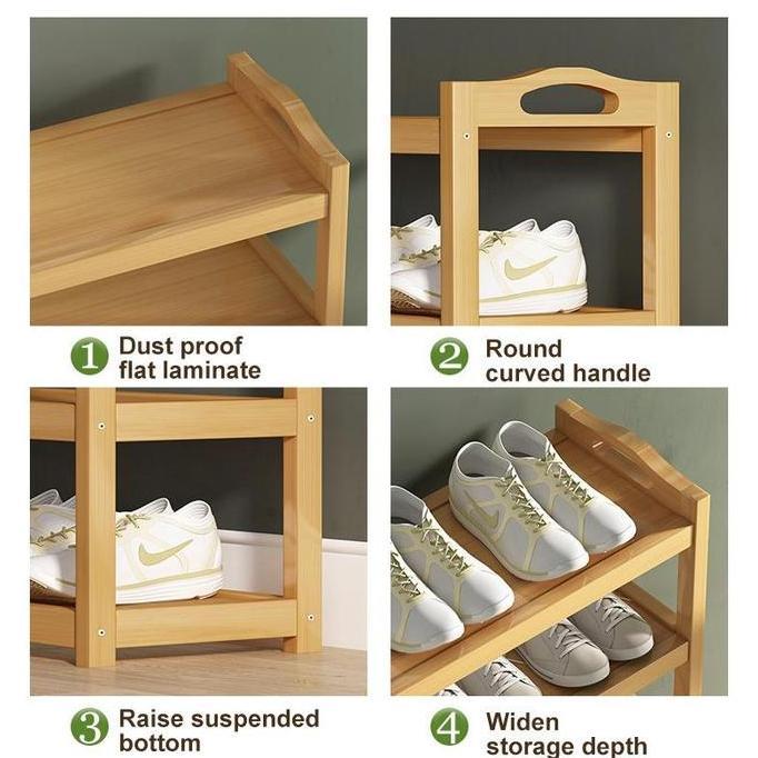 Ultitime- Laccohug Rak Sepatu Susun Kayu Rak Bamboo Penyelenggara Rak Sandal Rak Sepatu Medan Rak Pe