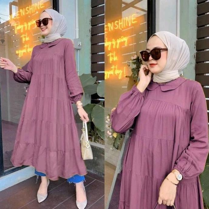 Miliki Midi Dress Twill/Midi Dress Twill Premium/Midi Dress Rayon Twill Bahan Tebal Lembut Dan Super