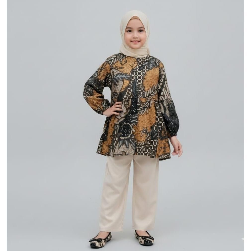 BEST SELLER ATASAN BATIK ANAK PEREMPUAN LENGAN BALON, BLUS BATIK ANAK PEREMPUAN TERBARU, SERAGAM TPQ