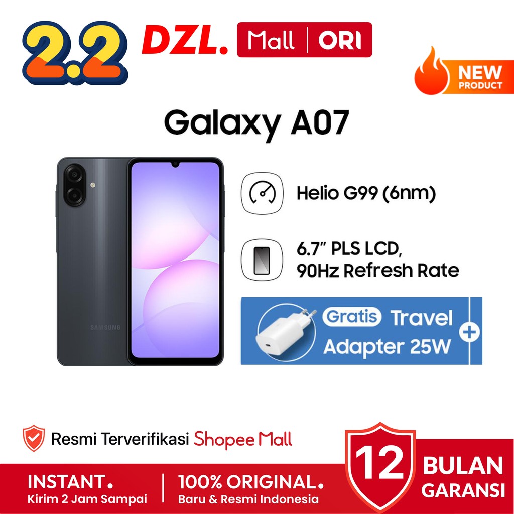 DZL - HP SAMSUNG Galaxy A07 4G 8/256 6/128 4/128 4/64 GB Original Resmi Official Store Handphone Ori