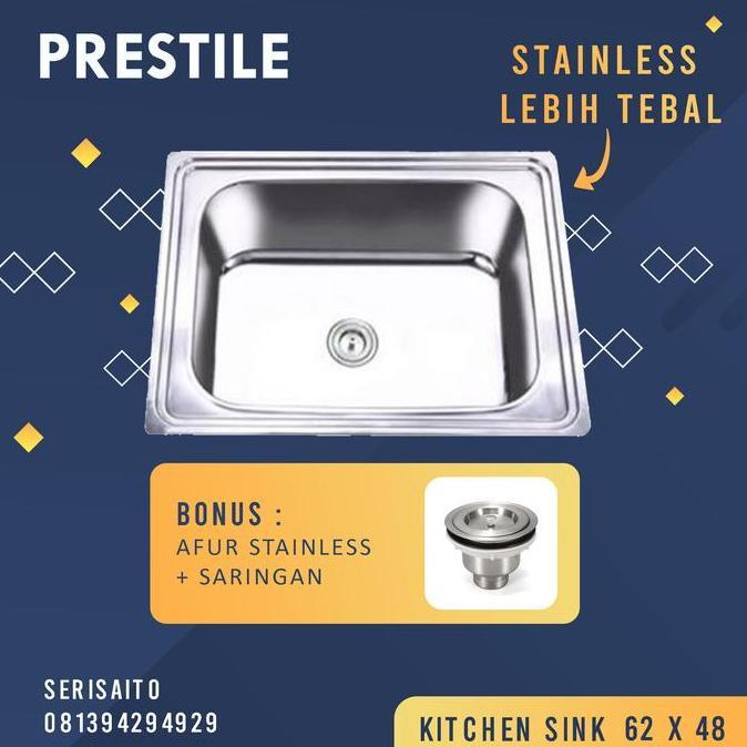 Bak Cuci Piring Stainless Bowl Persegi Kotak Dalam +Afur /Kitchen Sink