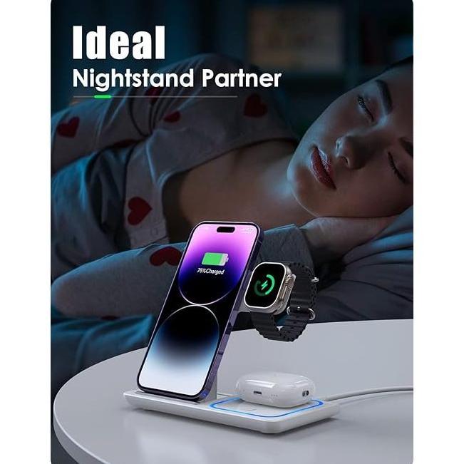 PROMO TERBARU 3 In 1 Wireless Charger Foldable Charging Station LED For Mobile Phone iPhone 15 14 13