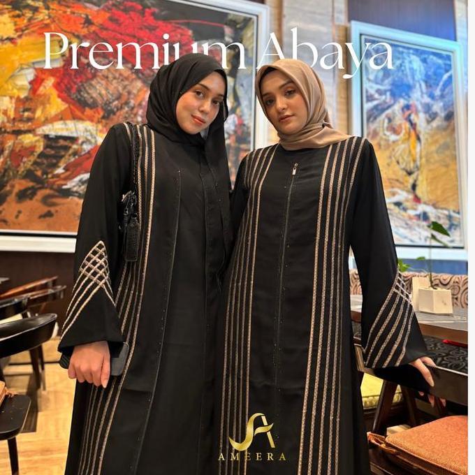 Terbaru Laris, Ameera Abaya Amani Terbaru Hitam Bordir Rhinestone Gamis Muslim Wanita Syari Sifon Ba