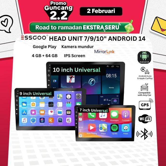zakisellerdups - essgoo head unit android 14 mobil 4g+64g  7/9/10 inch 2 din kontrol suhu cerdas ips