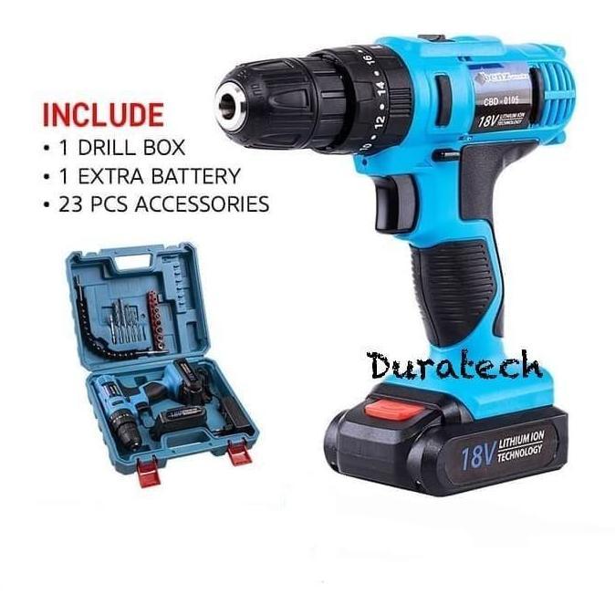 Superxx- Bor Baterai Cordless Lmpact Drill 18V / Bor Tangan Torque Baterai Benz Werkz