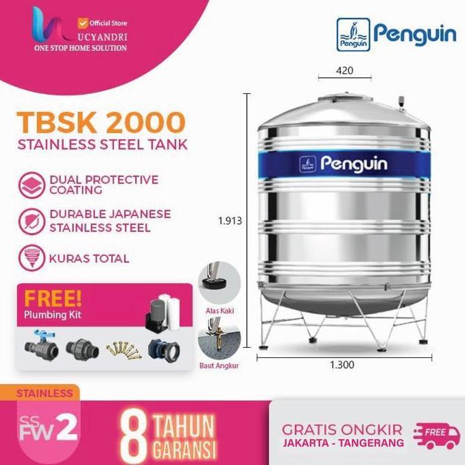 Spesial Toren Air Penguin Stainless Steel Tbsk 2000 Tangki Air Stainles 2000 L