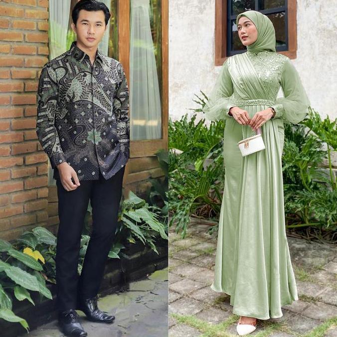 Solobatik || Baju Couple Pasangan Gamis Danira Broklat Tille Mutiara | Couple Dress Kondangan Lamara