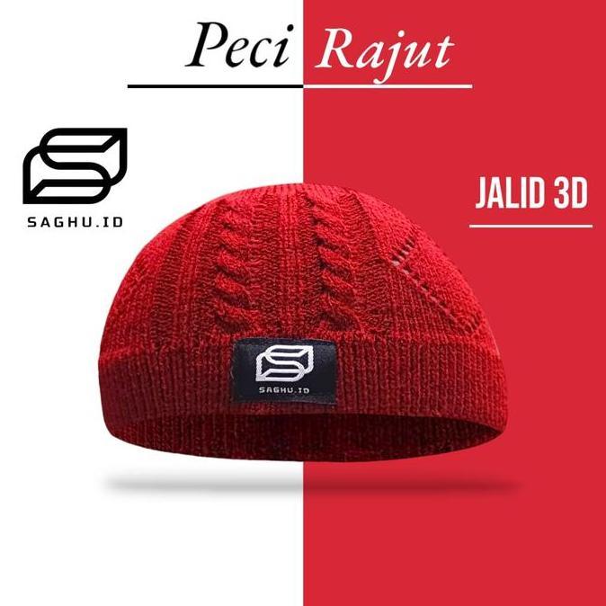 Wwwwx- Peci Jalid3D Rajut Handmade Tebal Beanie Pria Dewasa Saghu.Id Muslim Kopiah Songkok Motif Hit