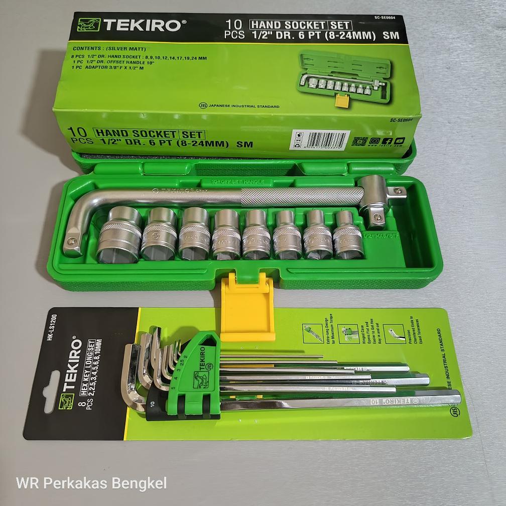 Kunci Shock Set Tekiro 10 Pcs Socket 8-24 Mm + Kunci L Tekiro Panjang 1 Set Lengkap - kunci set komp
