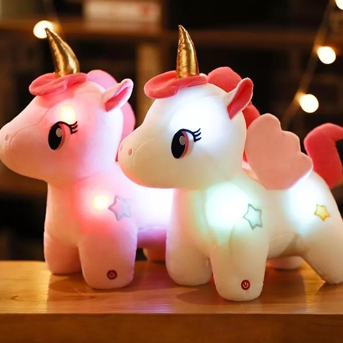 Toysficrim- Boneka Unicorn Bertanduk Mainan Kuda Poni Led Bisa Nyala Kado Hadiah Ulang Tahun Anak